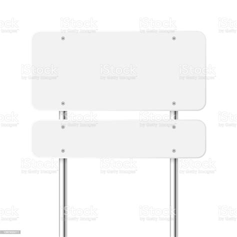 Road Traffic Sign Highway Signboard On A Chrome Metal Pole Blank White