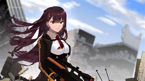 Girls Frontline Wa2000 With Shallow Background Of Broken Building Blue