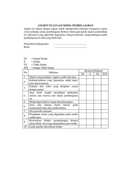 Docx Angket Evaluasi Media Pembelajaran Dokumentips