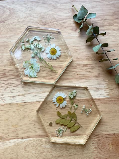 Clear Floral Coasters Pressed Flower Coasters Coasters Etsy