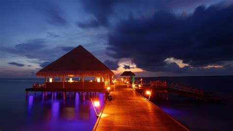 обои Мальдивы ночь доки свет красивые и романтические