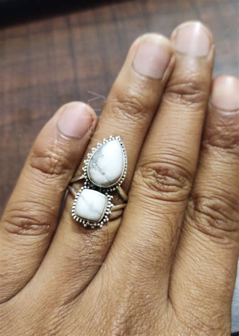 White Howlite Ring Sterling Silver Marble Ring Buffalo Etsy