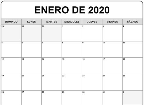 Free Plantilla Imprimible Del Calendario De Enero 2020 En Formato Pdf