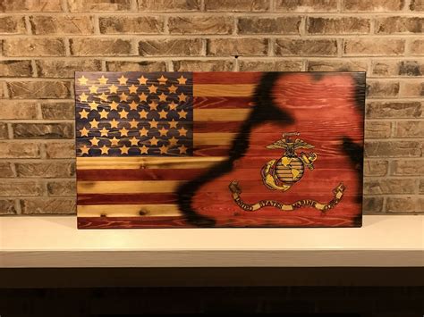 Custom Wood American Flag Marine Corp Flag Combination