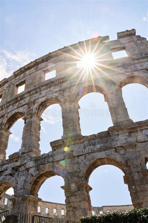 Ancient Roman Amphitheater Arena Ruins In Pula Croatia Stock Image