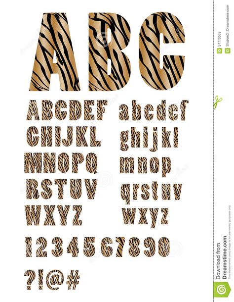 Alphabet In Style Tiger Skin Uppercase And Lowercase Letters Numbers