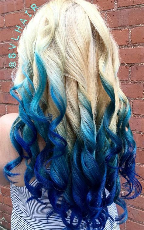 Blonde Royal Blue Ombre Dyed Hair Color Hair Streaks Hair Dye Colors