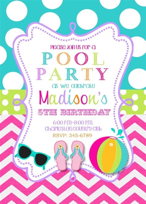 Pool Party Birthday Party Invitations With By Noteablechic
