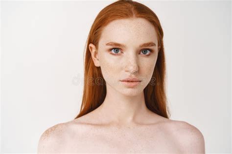 Close Up Of Beautiful Woman With Ginger Hair And Blue Eyes Pale Skin