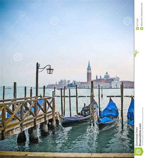 Blue Gondolas By San Marco Square Stock Photo Image Of Evening Dusk