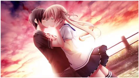 Love Kiss Of Cute Anime Couple Wallpaper