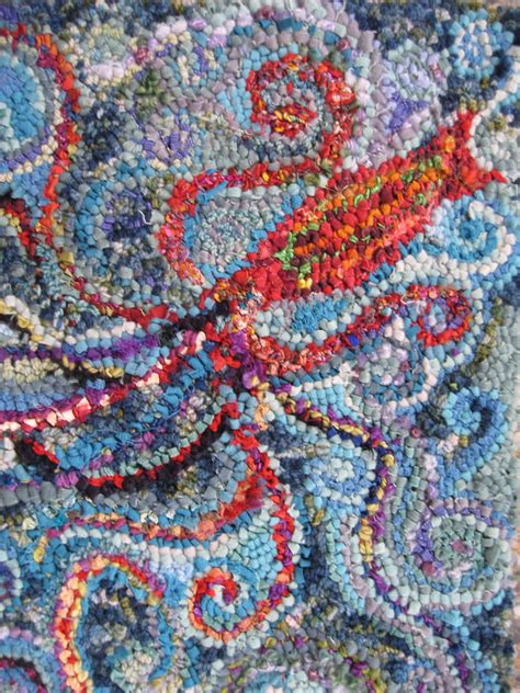 Squid By Deanne Fitzpatrick Colorful Rug Hooking With Blue And Green