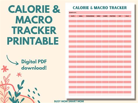 Calorie Tracker Printable Macro Tracker Printable Calorie Etsy