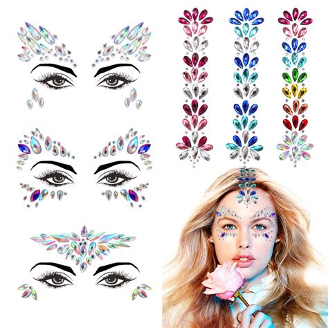 Buy 6 Sets Face Hair Gems Jewels Stickers Mermaid Rhinestone Glitter