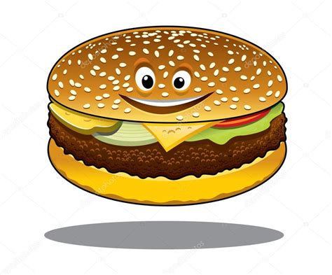 Cartoon Cheeseburger With A Happy Smile And A Ground Beef Patty Melted