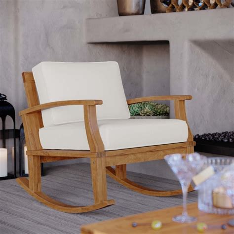 Marina Outdoor Patio Teak Rocking Chair Natural White By Modway
