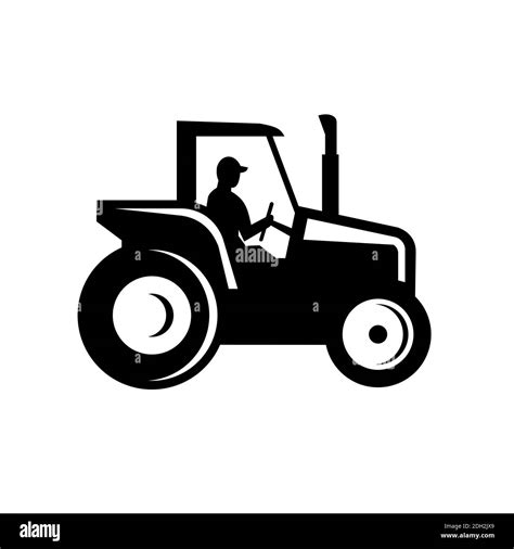 Vintage Farm Tractor Side View Silhouette Black And White Stock Photo