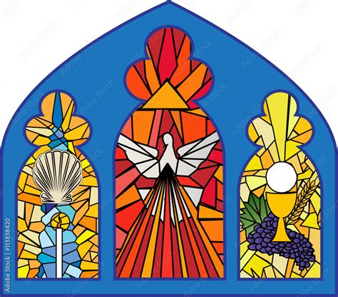 Vecteur Stock Church Stained Glass Window With Sacraments Of Christian