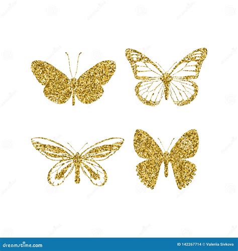 Set Gold Glitter Butterflies Beautiful Spring Summer Golden Sequins