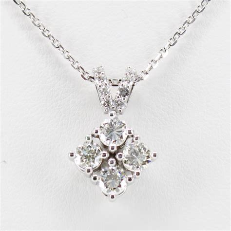 Diamond Pendant Necklace With Four Round Diamonds In White Gold