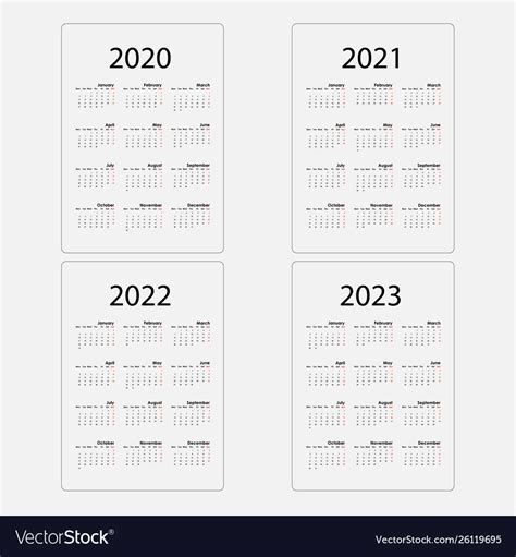 Calendar 2020 20212022 And 2023 Royalty Free Vector Image