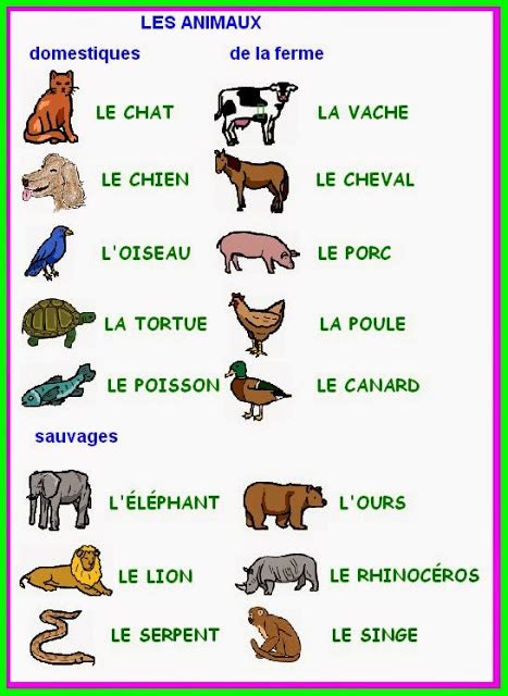 El Blog De Aprender Francés Vocabulaire Les Animaux