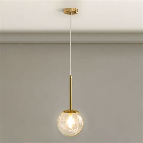 Gold 1 Light Pendant Light Modern Glass Round Hanging Light Fixtures