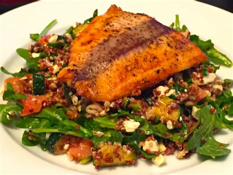 Pan Seared Salmon On A Red Quinoa And Arugula Salad Red Quinoa Pan