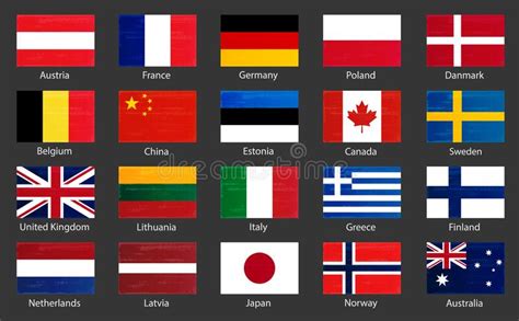 World Flag Collection With Names Stock Vector Illustration Of Flags