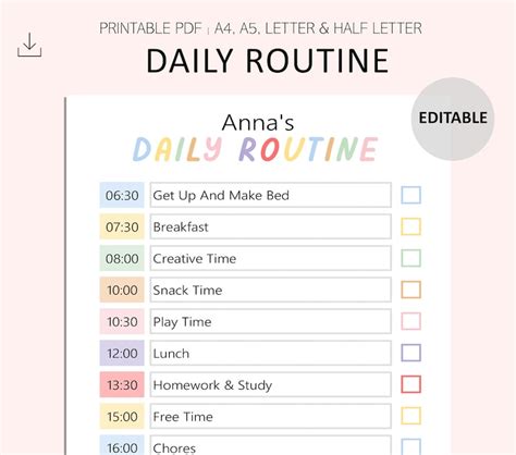 Editable Daily Routine Daily Schedule Printable Daily Timetable Planner