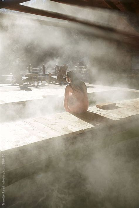 Woman Relaxing At Japanese Hot Springs By Trinette Reed Japanese Hot