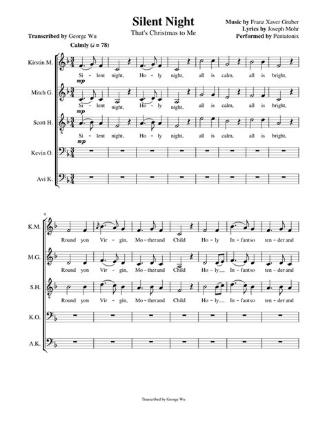 Silent Night Pentatonix Full Sheet Music W Lyrics Sheet Music For