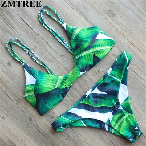 Zmtree 2017 Brand New Bikinis Set Sexy Leaf Printed Swimwear Women