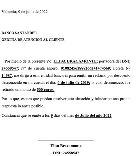 Modelo De Carta Para Presentar Al Banco