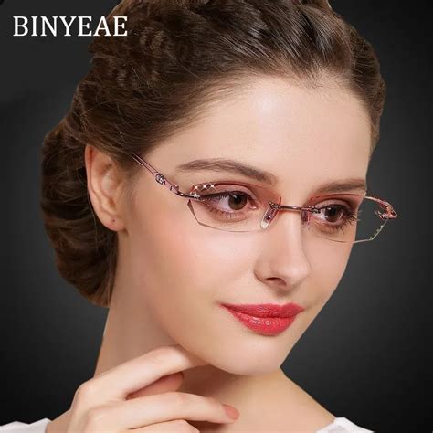 binyeae fashion frameless titanium woman glasses frame trim pink prescription glasses frame