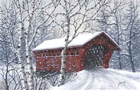 Winter Covered Bridge A Print From An Original Watercolor