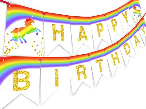 Unicorn Brights Rainbow Happy Birthday Banner Pennant | POPpartiesInk.com