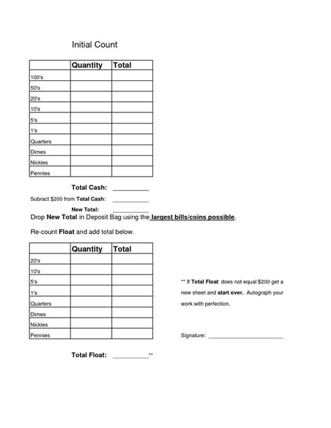 Daily Cash Register Balance Sheet Template Excel Cash Drawer Count
