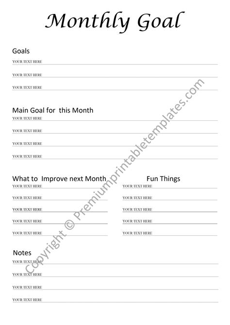 Monthly Goal Planner Template Hq Printable Documents