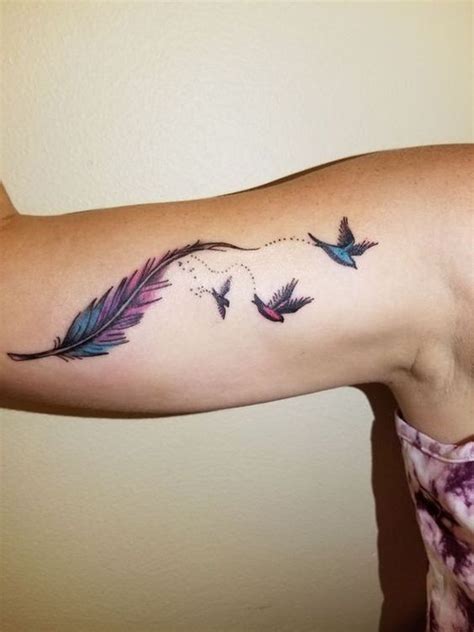 20 Top Amazing Feather Tattoos For Women Feather With Birds Tattoo Feather Tattoo Design