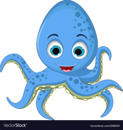 Cute Blue Octopus Cartoon Smiling Royalty Free Vector Image