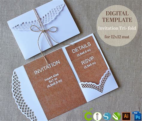 Diy Pocket Wedding Invitation Template Tri Fold Rustic 5x7