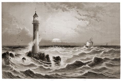 Lighthouse And Approaching Sailing Ship Stock Image C0345842
