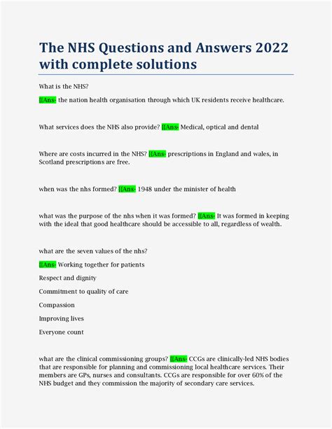 The Nhs Questions And Answers 2022 With Complete Solutions