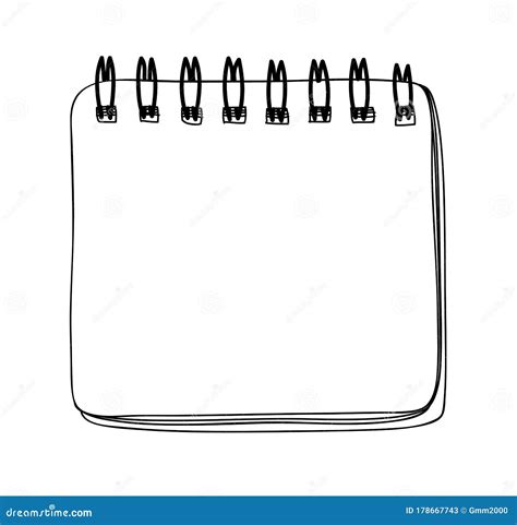 Template Spiral Notebook Hand Drawn Line Art Vector Illustration Stock