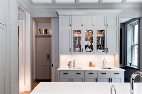 Light gray kitchen pantry cabinetry. Two Tone Kitchen Pantry with White and Gray Cabinets - Transitional - Kitchen