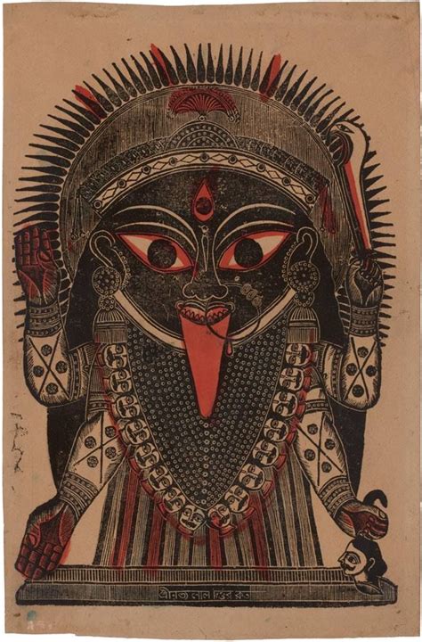 The Goddess Kali 19th Century Battala Woodcut Print West Bengal