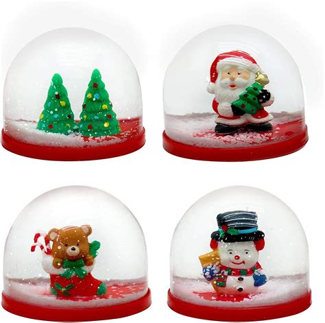 The Twiddlers 4 Mini Christmas Snow Globes Assorted Xmas Decoration