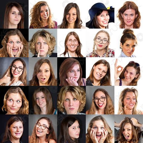Collage Of Faces Of Women With Different Expressions Stock Photo