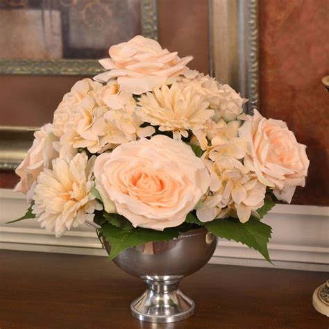 Rose And Hydrangea Flower Arrangement In Bowl Flower Arrangements
